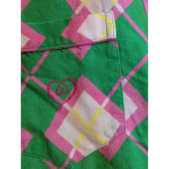 Victorias Secret Womens Argyle Button-Up Pajama Top Large Green READ - Picture 2 of 8